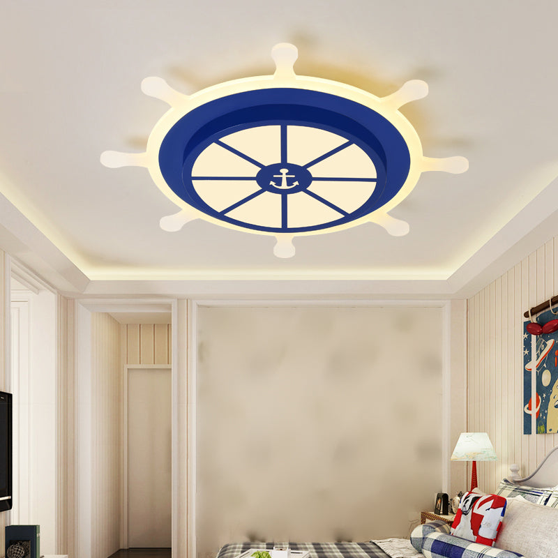 Round Shape LED Ceiling Lamp Kids Style Iron 2 Lights Flush Mount for Room