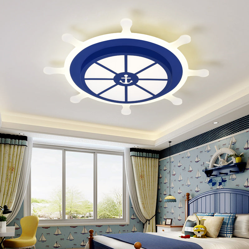 Round Shape LED Ceiling Lamp Kids Style Iron 2 Lights Flush Mount for Room