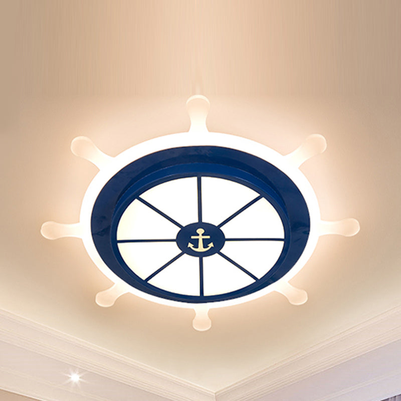 Round Shape LED Ceiling Lamp Kids Style Iron 2 Lights Flush Mount for Room