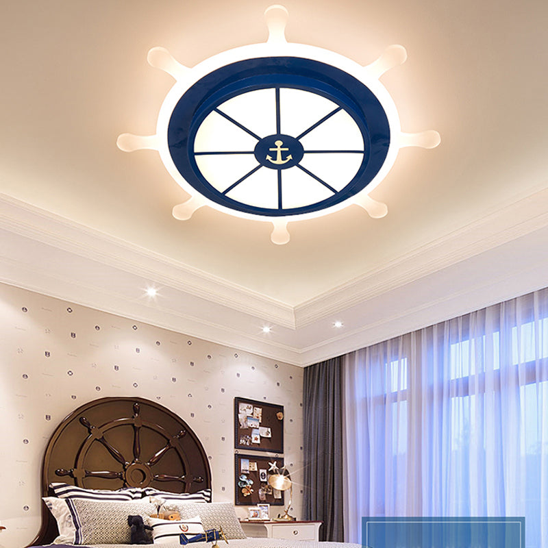 Round Shape LED Ceiling Lamp Kids Style Iron 2 Lights Flush Mount for Room