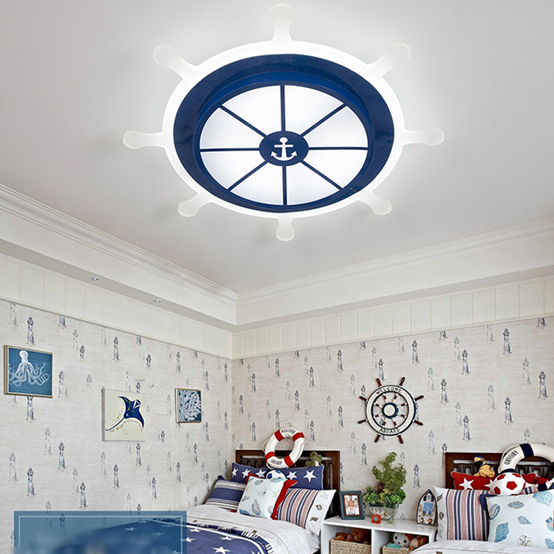 Round Shape LED Ceiling Lamp Kids Style Iron 2 Lights Flush Mount for Room