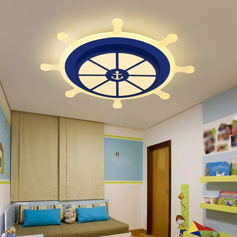 Round Shape LED Ceiling Lamp Kids Style Iron 2 Lights Flush Mount for Room