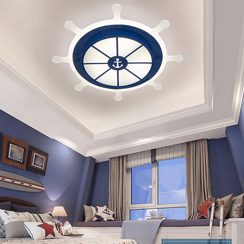 Round Shape LED Ceiling Lamp Kids Style Iron 2 Lights Flush Mount for Room