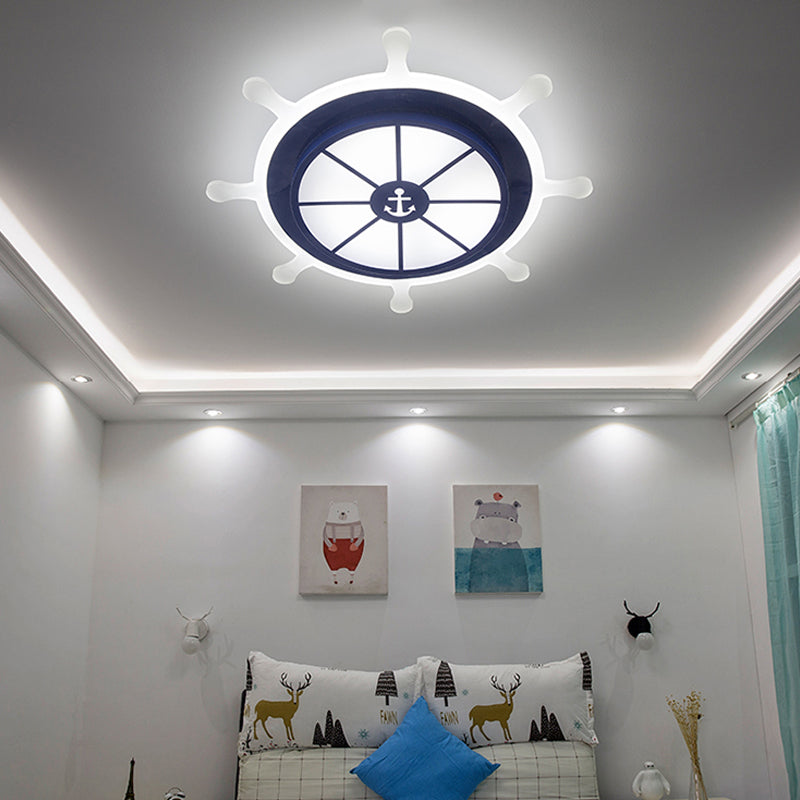 Round Shape LED Ceiling Lamp Kids Style Iron 2 Lights Flush Mount for Room