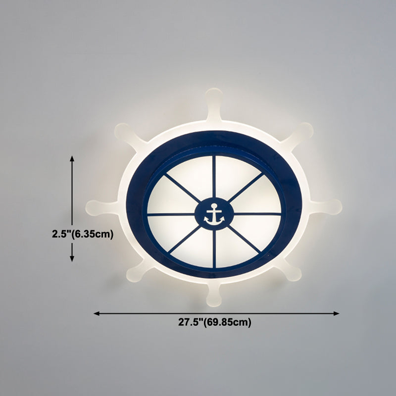 Round Shape LED Ceiling Lamp Kids Style Iron 2 Lights Flush Mount for Room