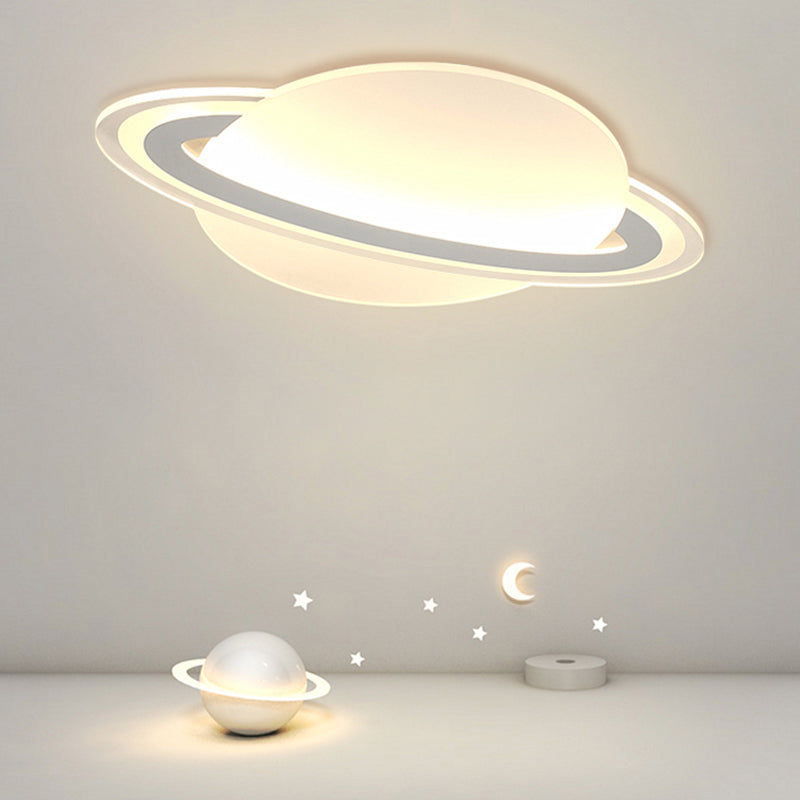 Simple Planet Flush Ceiling Light Acrylic LED Bedroom Ceiling Mount Lamp in White