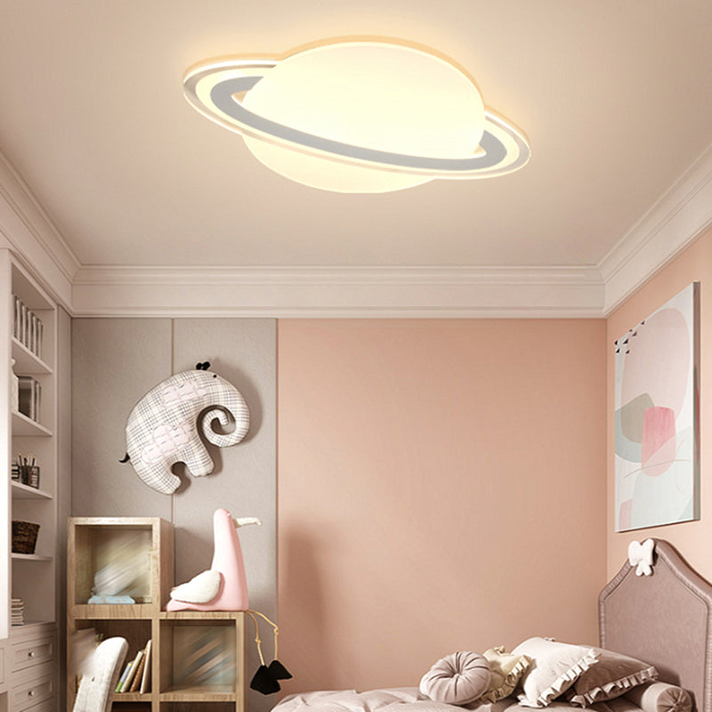 Simple Planet Flush Ceiling Light Acrylic LED Bedroom Ceiling Mount Lamp in White