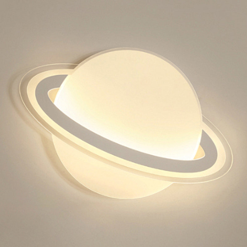 Simple Planet Flush Ceiling Light Acrylic LED Bedroom Ceiling Mount Lamp in White