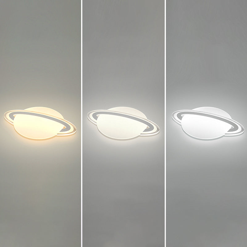 Simple Planet Flush Ceiling Light Acrylic LED Bedroom Ceiling Mount Lamp in White