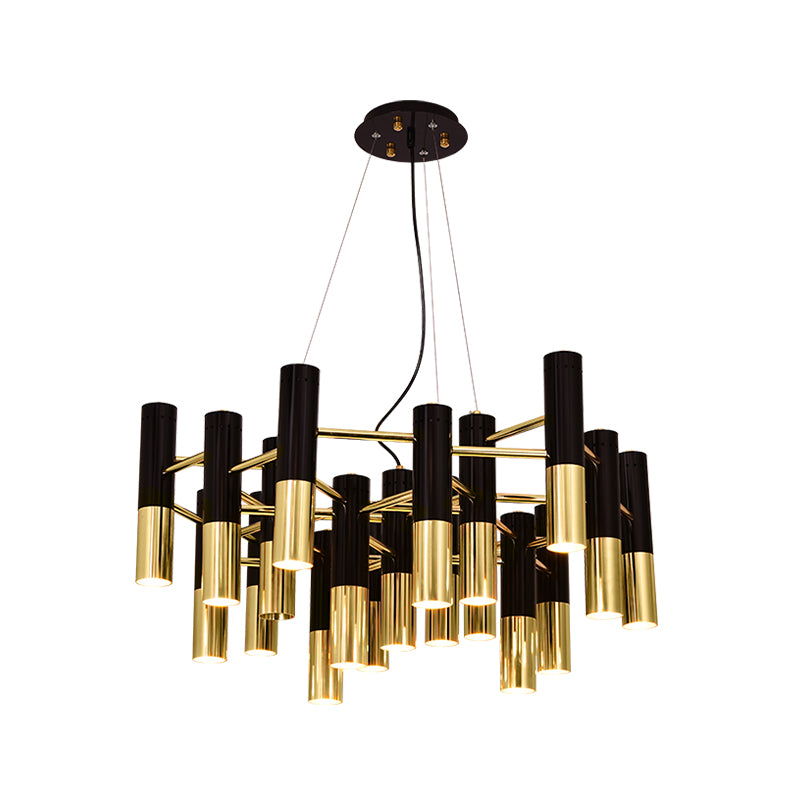 Tubes lumineux de lustre de style moderne forme d'éclairage de pendentif métallique en noir et or