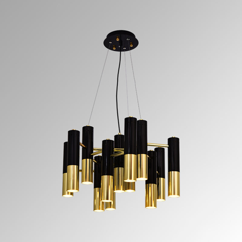 Tubes lumineux de lustre de style moderne forme d'éclairage de pendentif métallique en noir et or