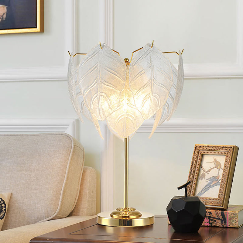 Leaf Reading Light Modernist Hand-Cut Crystal 3/4 Bulbs 14"/16" Wide Gold Nightstand Lamp