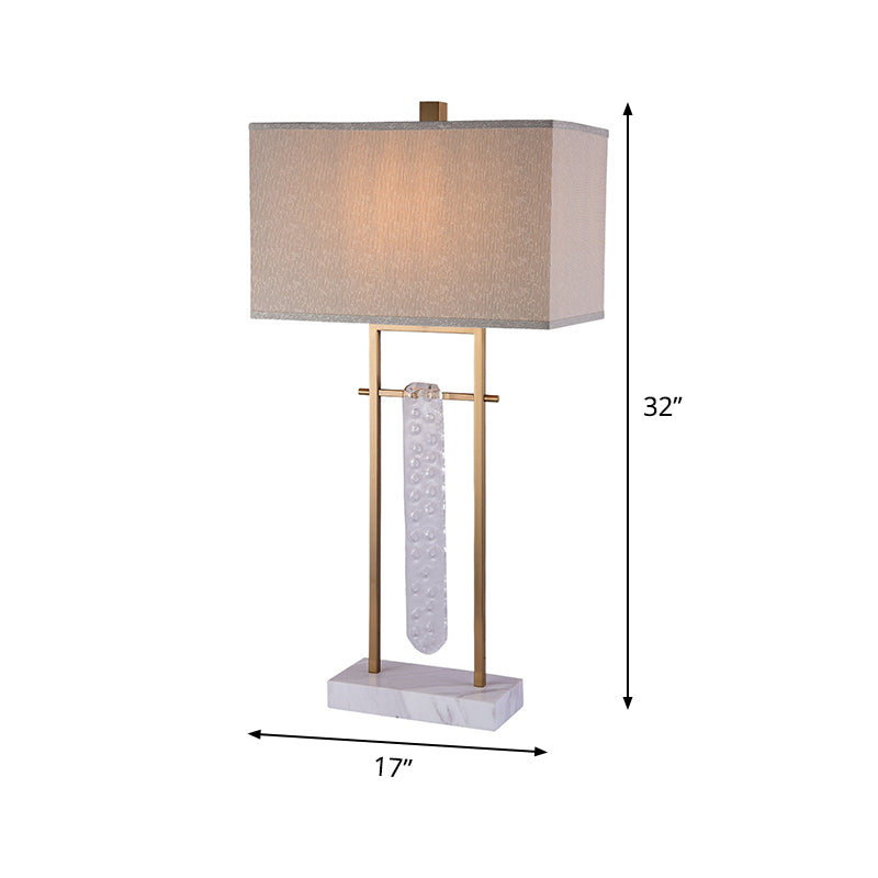 Modernist Rectangle Reading Light Fabric 1 Bulb Nightstand Lamp in White for Bedroom