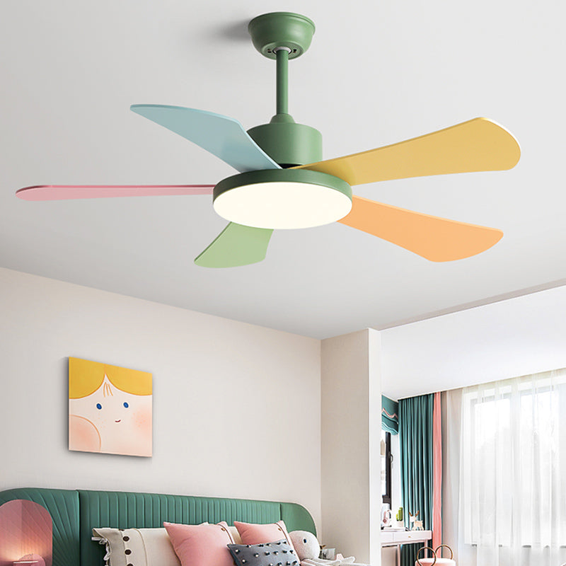 Children's Room Ceiling Fan Lamp Round Shade Colorful LED Semi Flush Ceiling Light