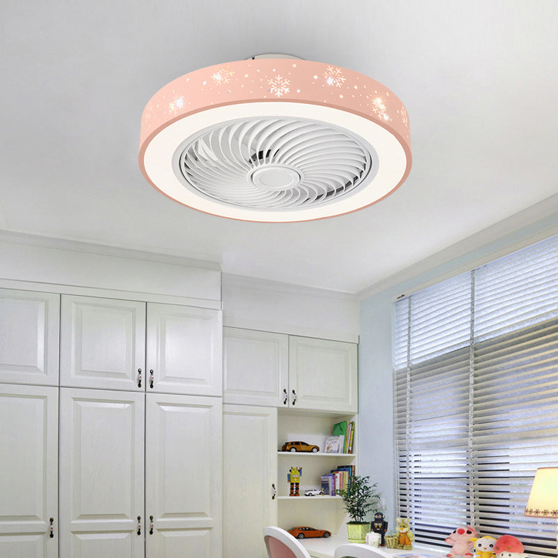 Round Bedroom Ceiling Fan Light Metal LED Simple Close to Ceiling Lighting