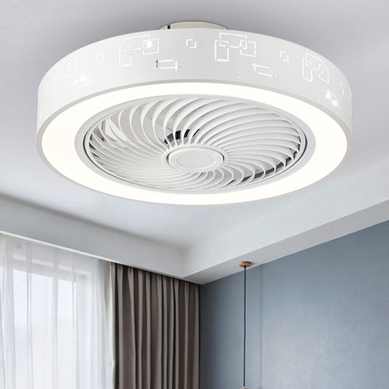 Round Bedroom Ceiling Fan Light Metal LED Simple Close to Ceiling Lighting