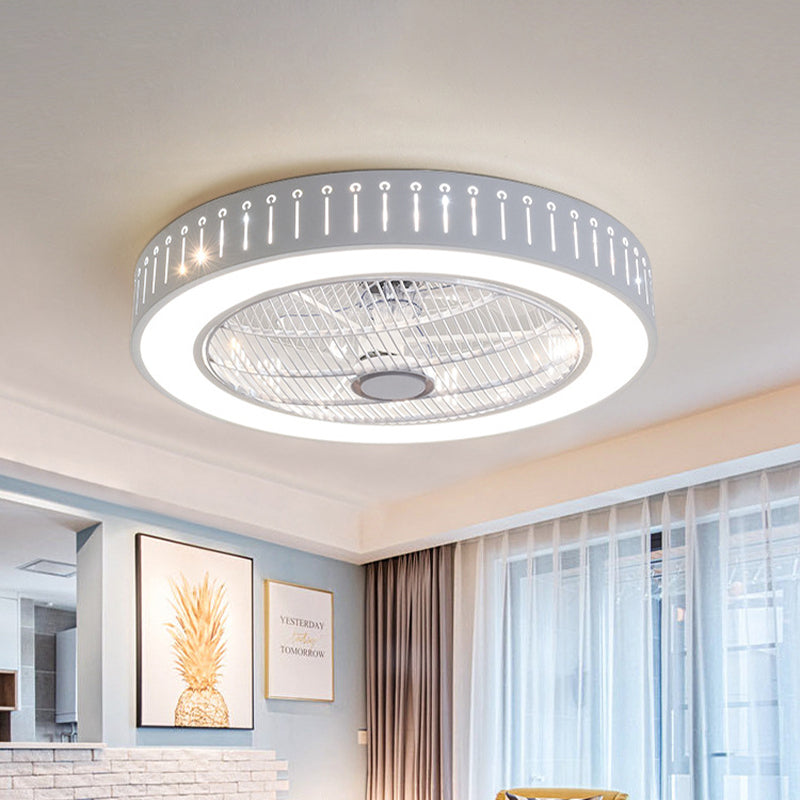 21.5" W Metal White Ceiling Fan Lamp Round LED Simple Semi Flush Mount Light for Living Room