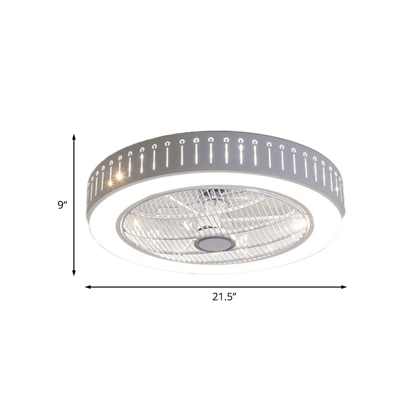 21.5" W Metal White Ceiling Fan Lamp Round LED Simple Semi Flush Mount Light for Living Room