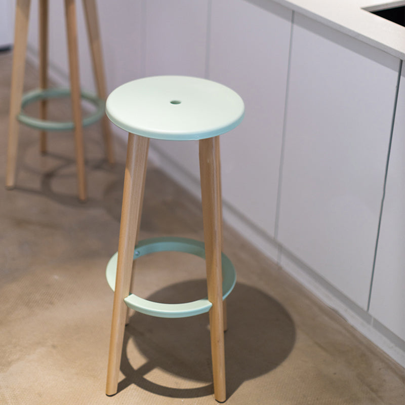 Contemporary Simple Wood Counter Stools Circular Seats Indoor Bar Stool