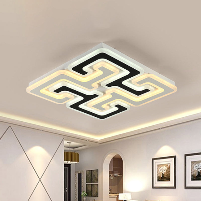 Modernism LED Ceiling Light with Acrylic Shade Black Maze Flush Mount Light in Warm/White/Second Gear