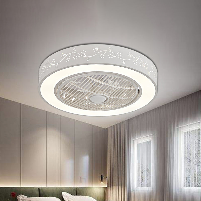 Fleur / carré ventilateur en métal LED contemporain LED 21,5 "W CHAMBRE SEMI FUSH LEMINGLING EN BLANC avec 4 lames