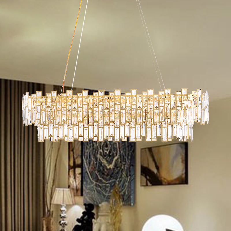 Crystal Block Linear Chandelier Light Contemporary Gold LED Hanging Ceiling Lamp for Living Room, 35.5"/45" Wide