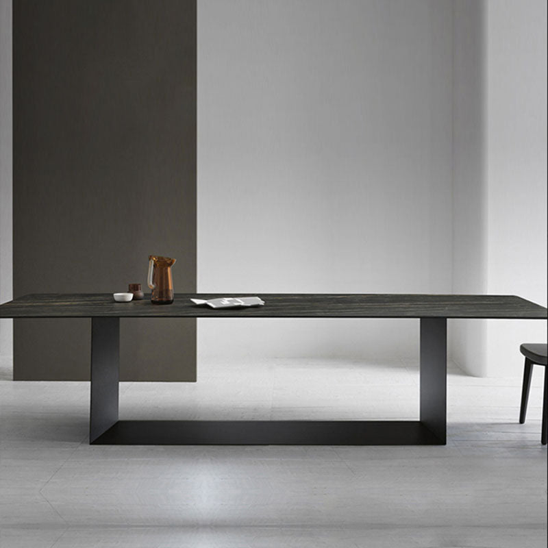 Rectangle Stone and Metal Dining table Modern Trestle Base Dining Table