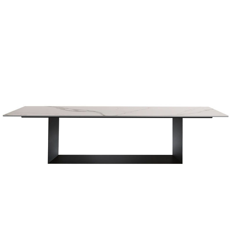 Rectangle Stone and Metal Dining table Modern Trestle Base Dining Table