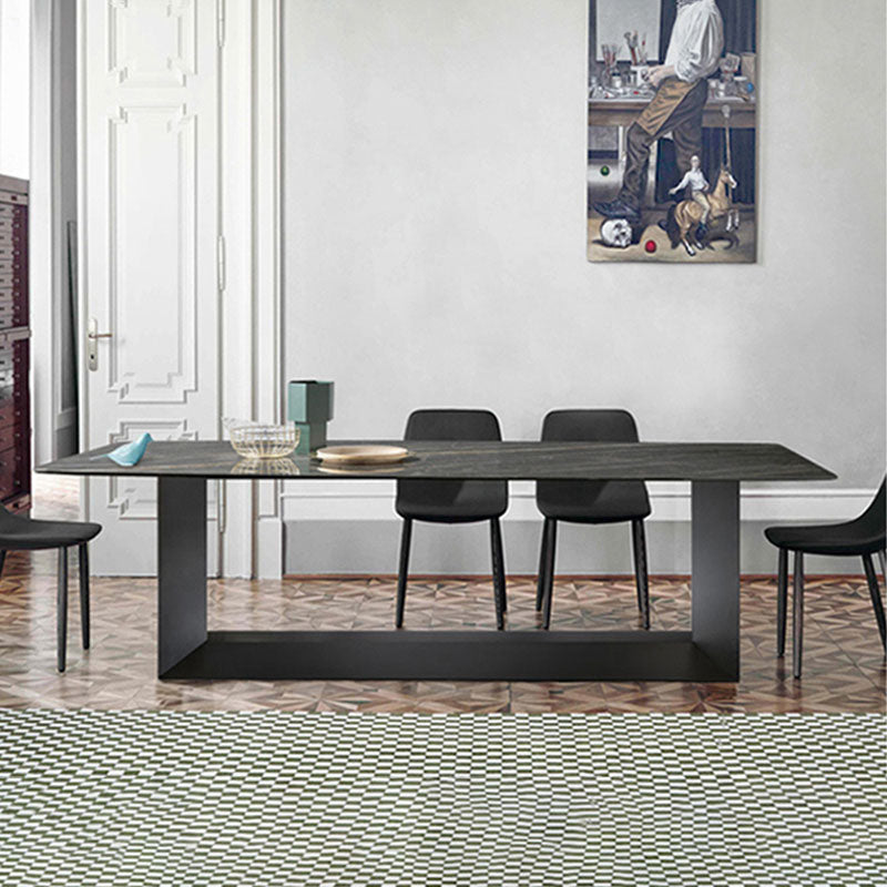 Rectangle Stone and Metal Dining table Modern Trestle Base Dining Table