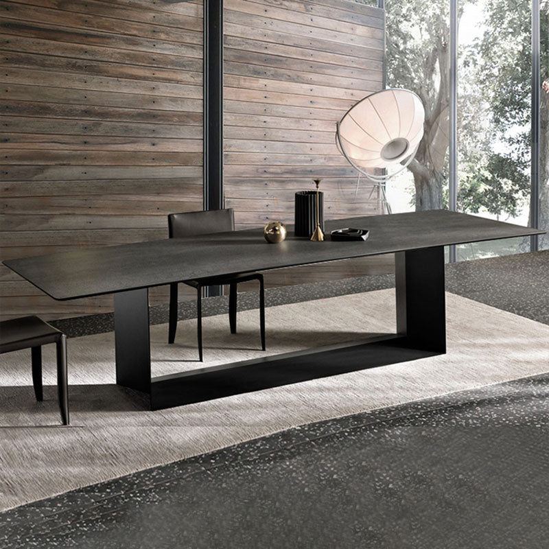 Rectangle Stone and Metal Dining table Modern Trestle Base Dining Table