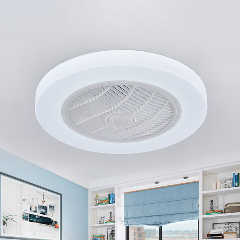 Éclairage de ventilateur de pendentif cercle contemporain LED acrylique semi-luminaire de plafond en blanc en blanc avec 3 lames, 23 "de large