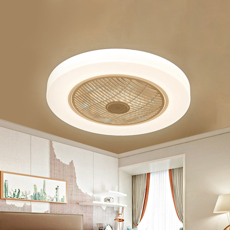 Éclairage de ventilateur de pendentif cercle contemporain LED acrylique semi-luminaire de plafond en blanc en blanc avec 3 lames, 23 "de large