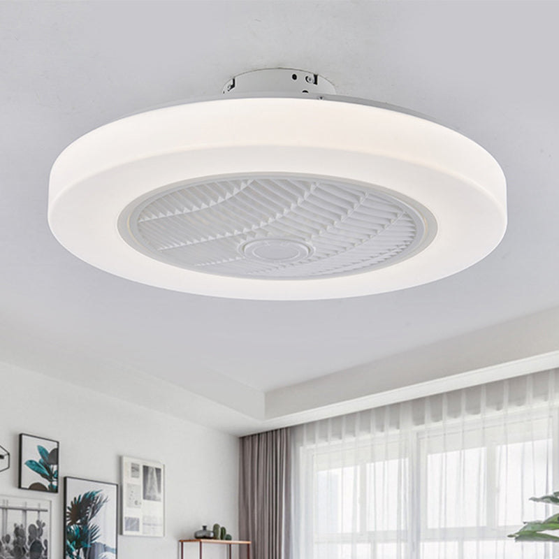 Éclairage de ventilateur de pendentif cercle contemporain LED acrylique semi-luminaire de plafond en blanc en blanc avec 3 lames, 23 "de large