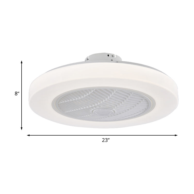 Éclairage de ventilateur de pendentif cercle contemporain LED acrylique semi-luminaire de plafond en blanc en blanc avec 3 lames, 23 "de large