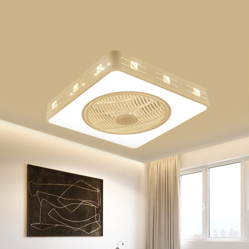 21,5 "W White LED Mont semi-chasseur Aménagement en métal contemporain Métal / Éclairage de ventilateur pendentif carré, 3 lames