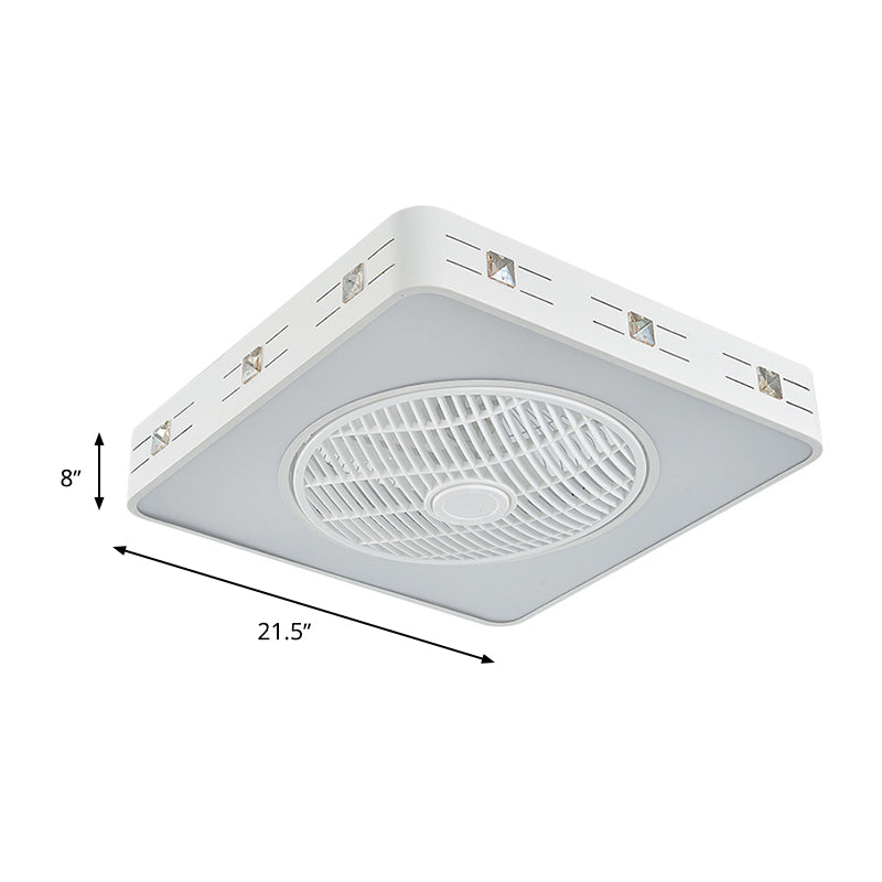 21,5 "W White LED Mont semi-chasseur Aménagement en métal contemporain Métal / Éclairage de ventilateur pendentif carré, 3 lames