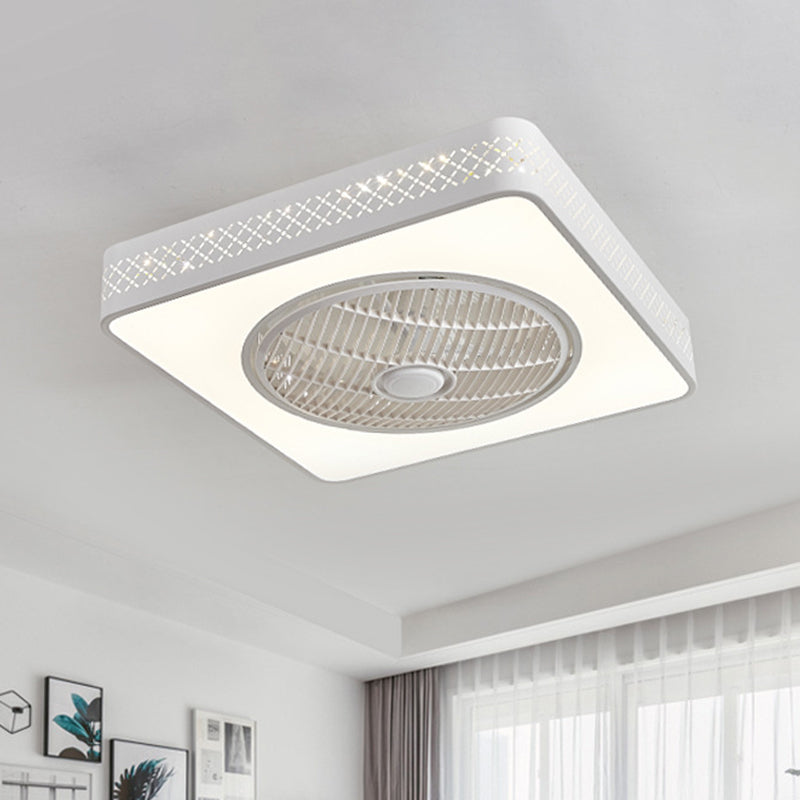 21.5" W Acrylic White Semi Flush Mount Lighting Square LED Contemporary Ceiling Fan Light, 4 Blades