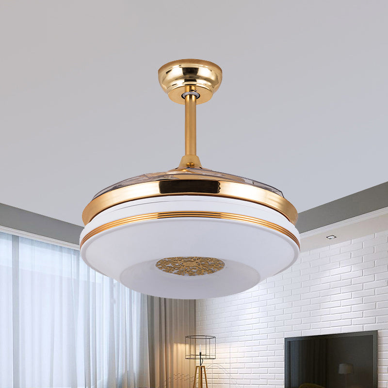 42" W Gold Ring Ceiling Fan Lamp Minimalist Acrylic LED Living Room Semi Flush Light with 4 Clear Blades, Remote/Wall Control/Frequency Conversion and Remote Control