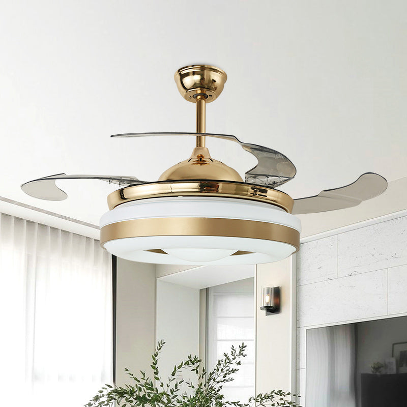 Metal Gold Hanging Fan Lighting Circle LED 42" W Modern Semi Flush Mount Light with 4 Clear Blades, Remote/Wall Control/Frequency Conversion and Remote Control