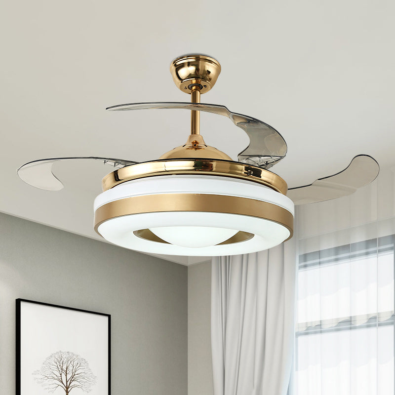 Metal Gold Hanging Fan Lighting Circle LED 42" W Modern Semi Flush Mount Light with 4 Clear Blades, Remote/Wall Control/Frequency Conversion and Remote Control