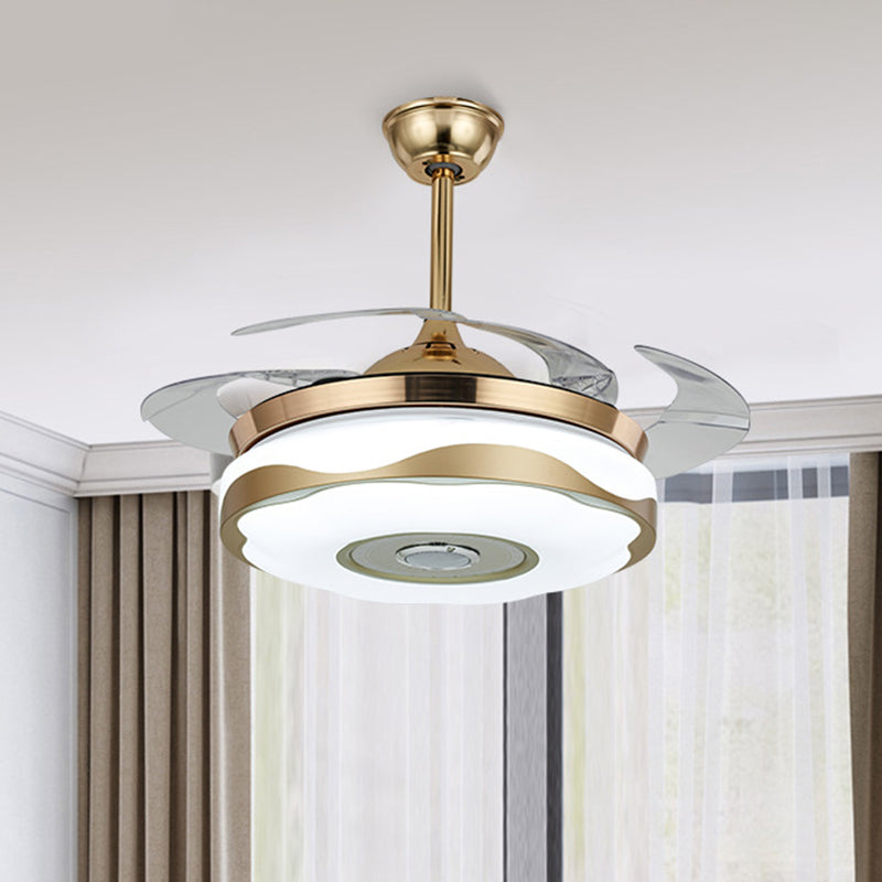 42" Width Modernist Circular Pendant Fan Lamp LED Acrylic Semi Flush Light Fixture in Gold with 4 Blades, Remote/Wall Control