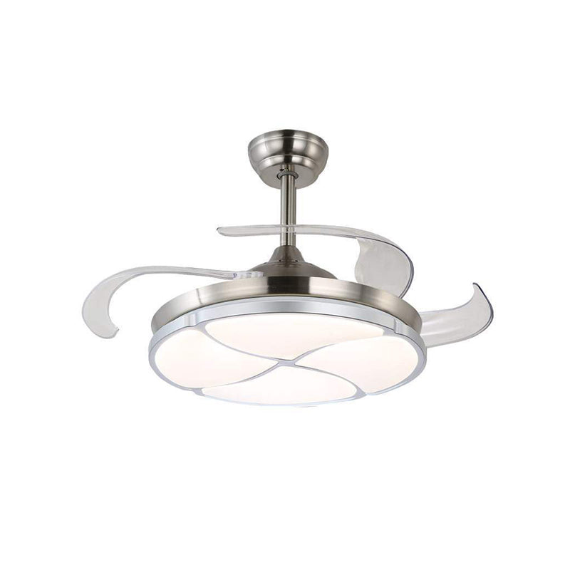 Clover Metal Semi Flush Mount Simplicity LED soggiorno Illuminazione del ventilatore a soffitto in argento con 4 lame trasparenti, larghe 36 "/42"