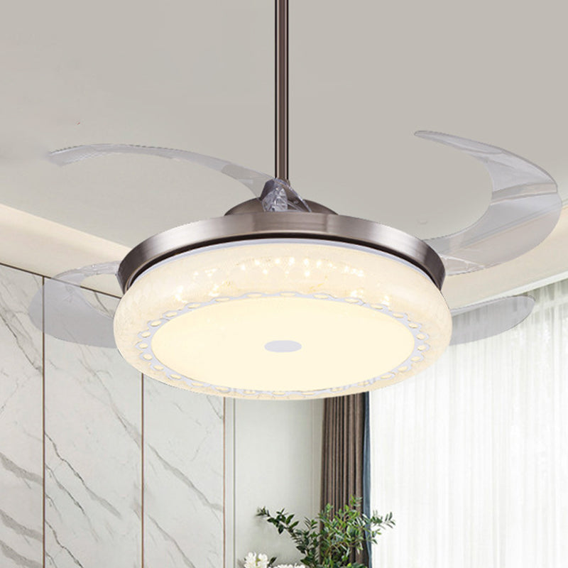 Silver LED Ceiling Fan Lamp Modernism Acrylic Circular Semi Flush Mount with 4 Clear Blades for Living Room, 36"/42" Wide