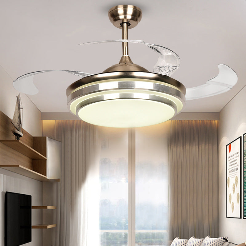 36"/42" W Minimalist Round Fan Lighting LED Metal Semi Flush Mount Light Fixture in Silver with 4 Clear Blades