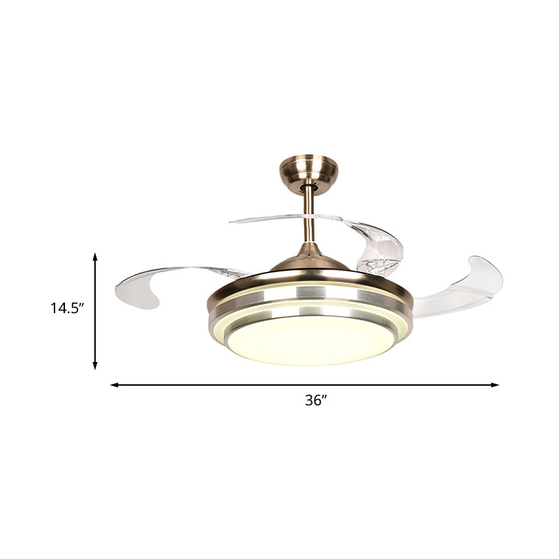 36"/42" W Minimalist Round Fan Lighting LED Metal Semi Flush Mount Light Fixture in Silver with 4 Clear Blades