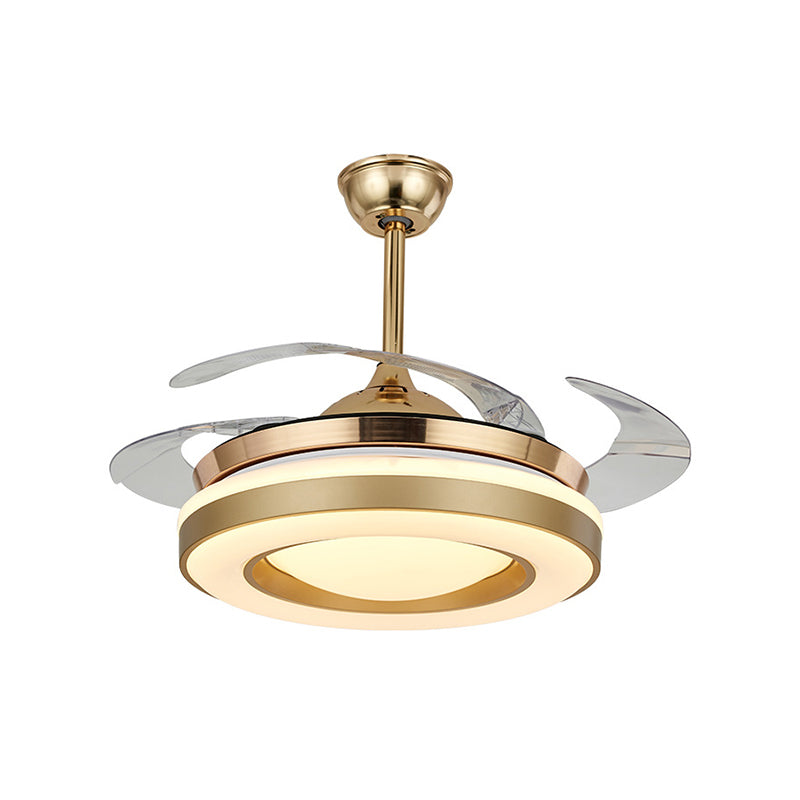 Gouden cirkelvormige hangende ventilatorverlichting eigentijdse acryl 42 "W led eetkamer semi-flush plafondlicht met 4 heldere messen, externe/muurregeling