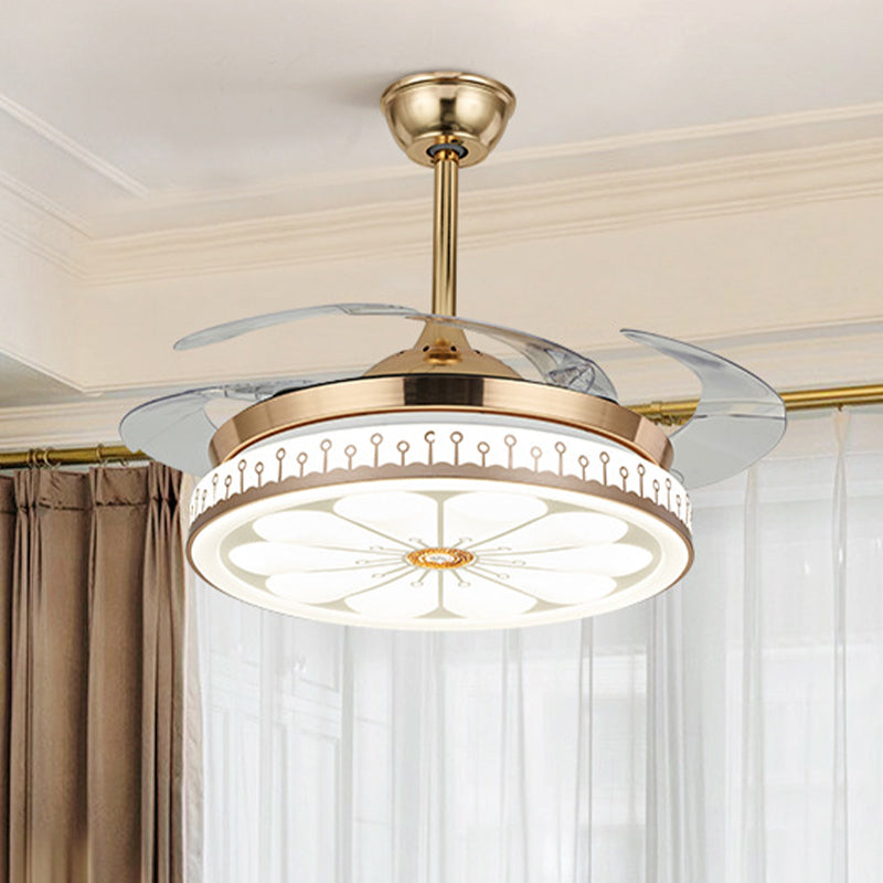 Circle Dining Room Semi Flush Contemporary Acryl LED 42 "W Gold 4 Blades Hangdoekventilator Licht, externe/wandbesturing/frequentieconversie en afstandsbediening