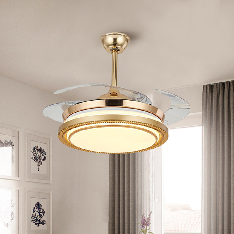 42" Width Acrylic Gold Fan Lamp Round LED Minimalist Semi Flush Mount Ceiling Light with Remote/Wall Control, 4 Clear Blades