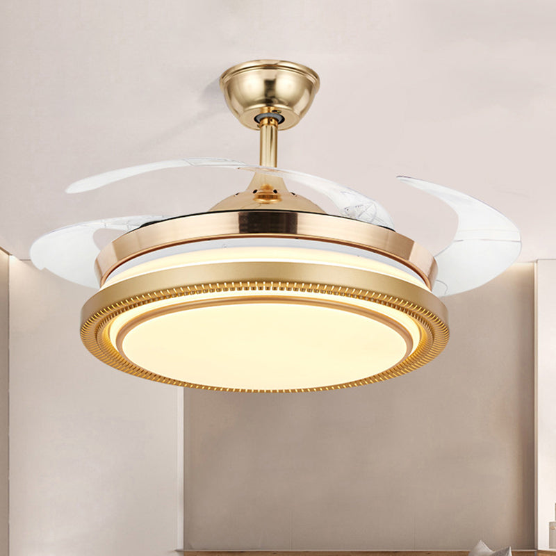 42" Width Acrylic Gold Fan Lamp Round LED Minimalist Semi Flush Mount Ceiling Light with Remote/Wall Control, 4 Clear Blades