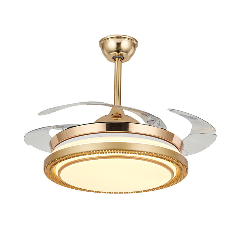 42" Width Acrylic Gold Fan Lamp Round LED Minimalist Semi Flush Mount Ceiling Light with Remote/Wall Control, 4 Clear Blades